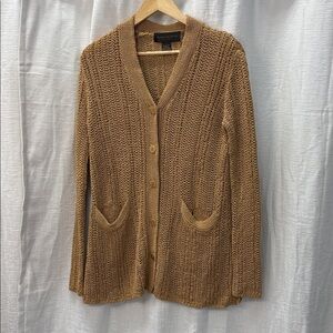 Donna Karan Tan Knit 100% Silk Cardigan Sweater, Vintage